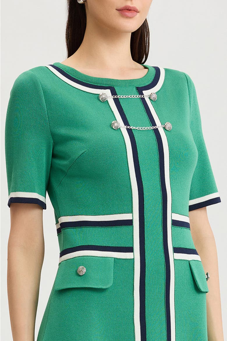 Button Detail Contrast Trim Soft Knit Dress, Alternate, color, Kelly Green/Indigo/Ivory
