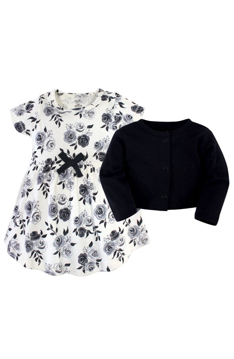 Touched by Nature Organic Cotton Dress and Cardigan, Alternate, color, Black Floral
