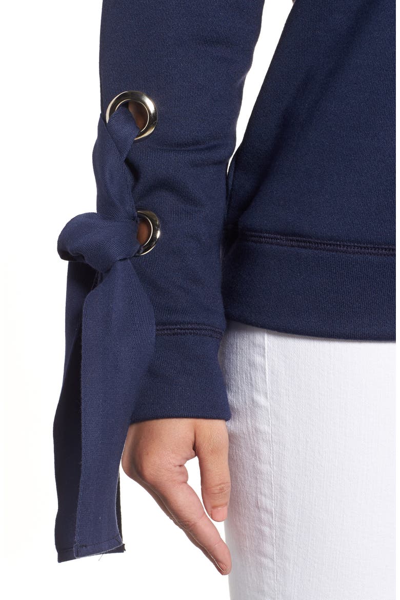 Tie Sleeve Sweatshirt, Alternate, color, NAVY
