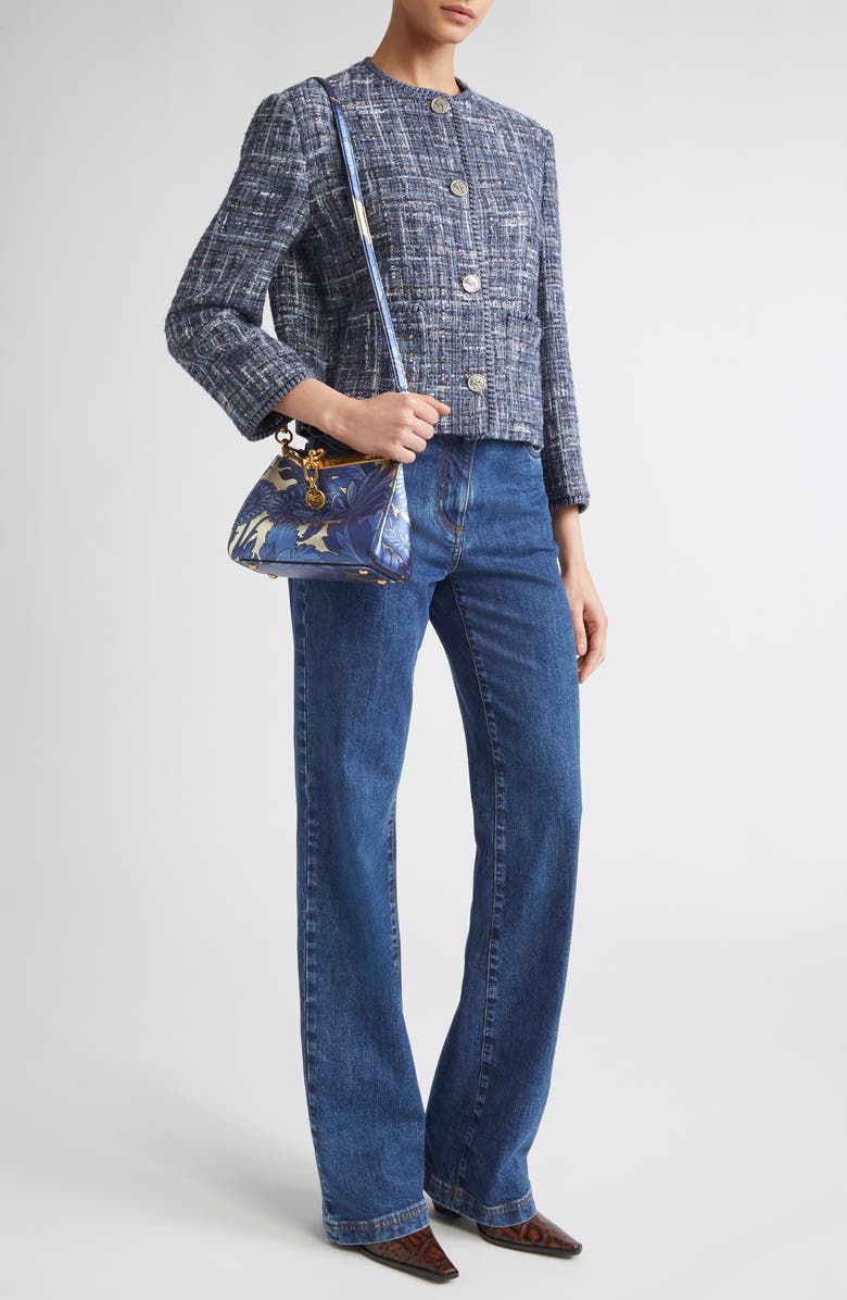 Etro Abstract Check Crop Bouclé Jacket, Alternate, color, Multicolor Blue Base