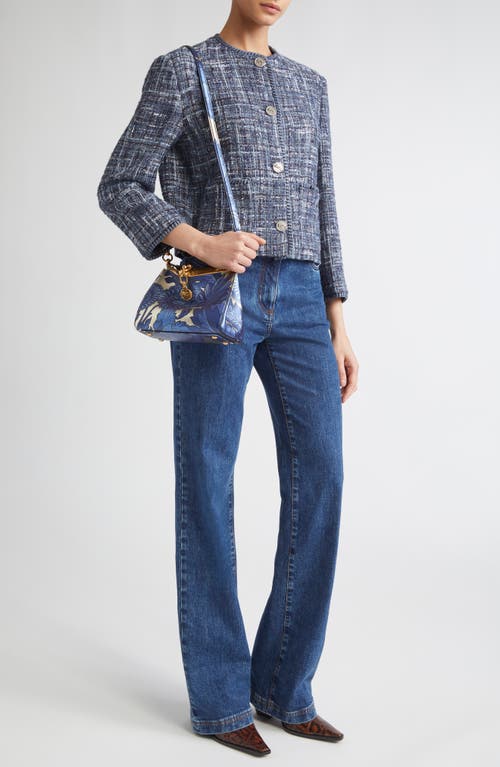 Etro Single-breasted Tweed Crop Jacket In Blue