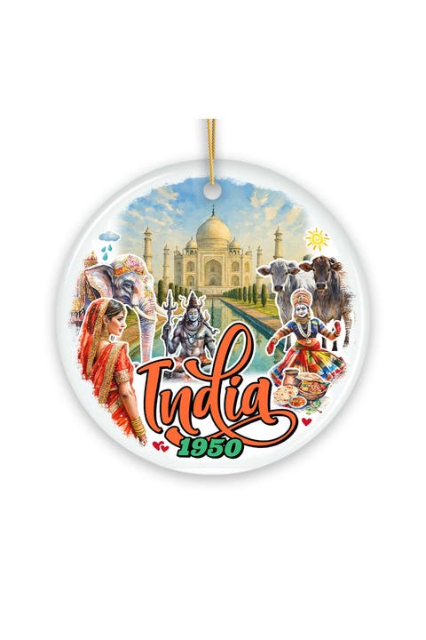 India 1950 Taj Mahal Heritage Round Ceramic Ornament