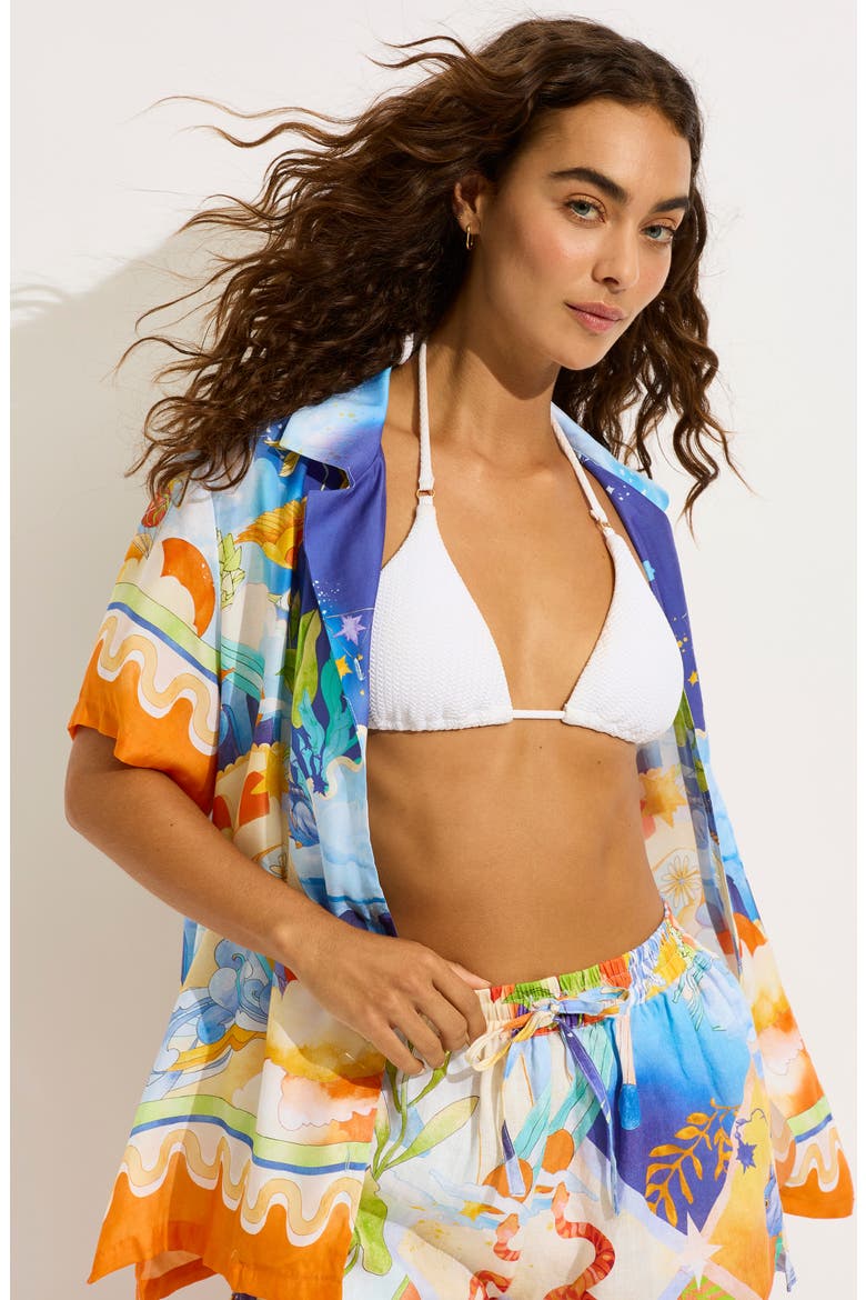 Aquarius Cover-Up Beach Shorts, Alternate, color, TURQUOISE