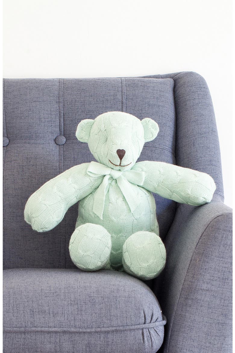 Plush Cable Knit Teddy Bear, Alternate, color, GREEN