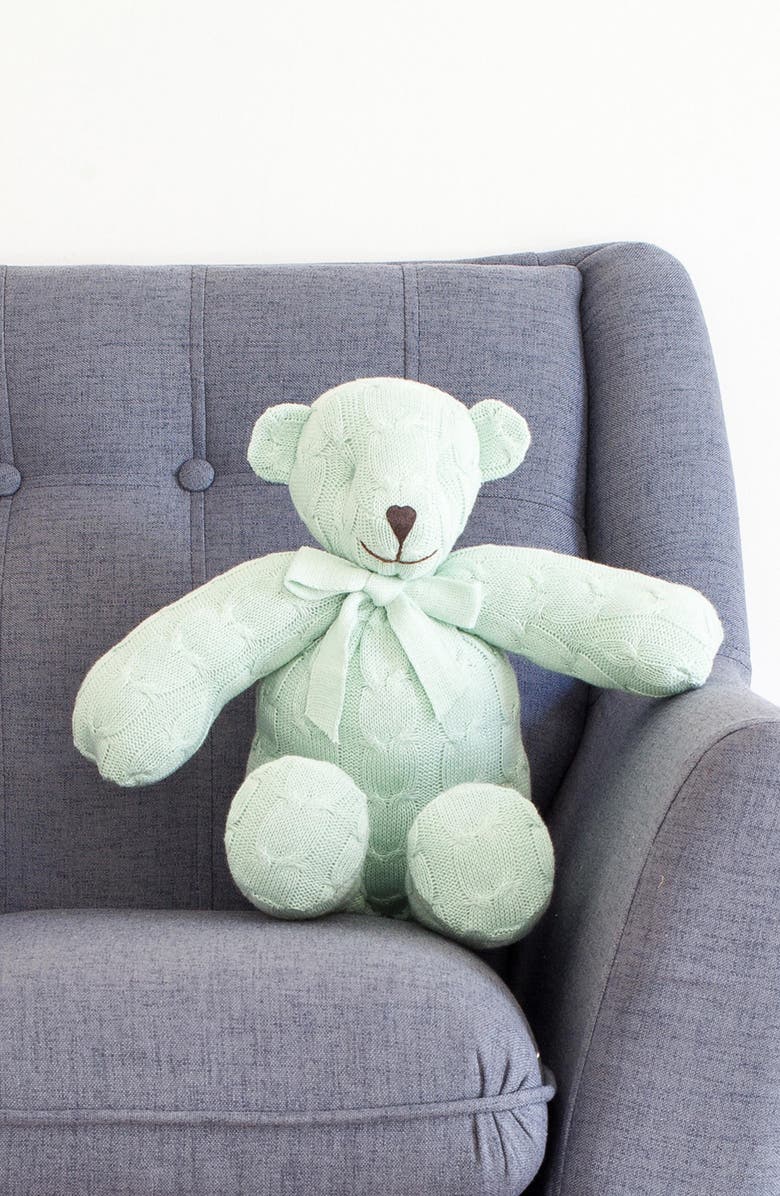 RIAN TRICOT Plush Cable Knit Teddy Bear, Alternate, color, Green