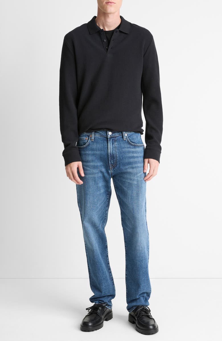 Vince Long Sleeve Basketweave Polo, Alternate, color, Coastal