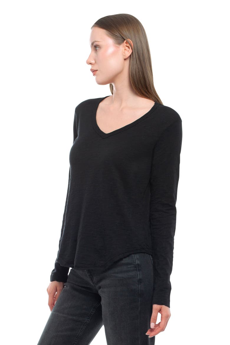 Long Sleeve V-Neck With Raw Hem Shirttail, Alternate, color, Peacoat