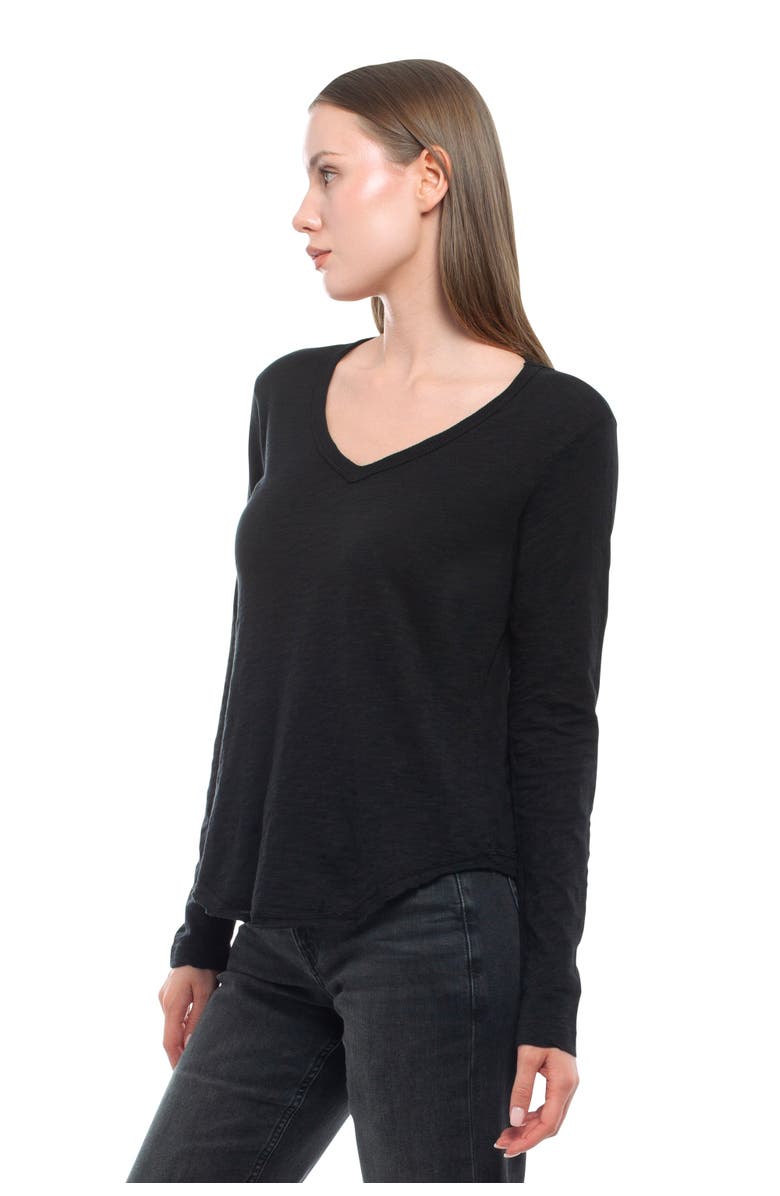 WILT Clothing Long Sleeve V-Neck With Raw Hem Shirttail, Alternate, color, Black