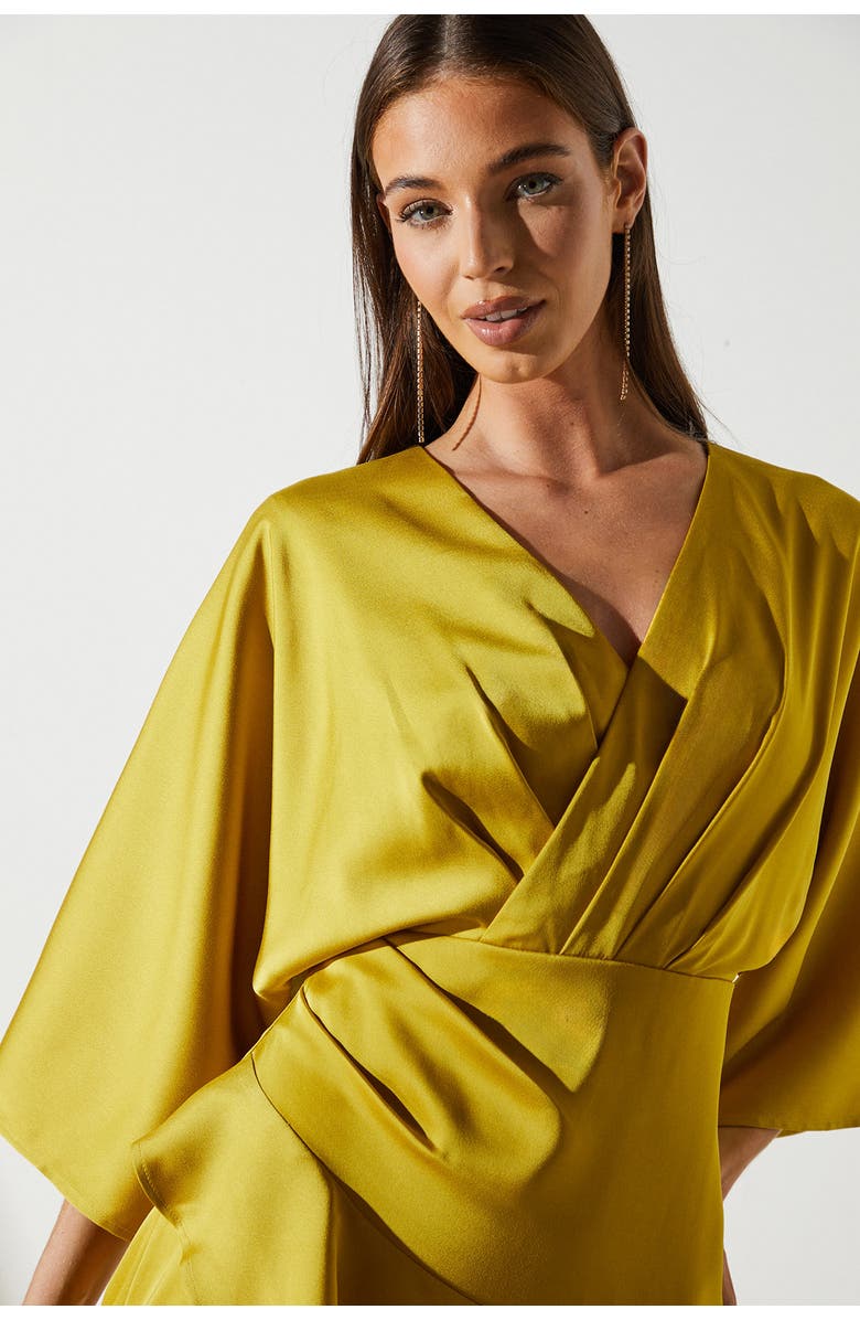 Coast Satin Crepe Ruffle Wrap Midi Dress, Alternate, color, Olive