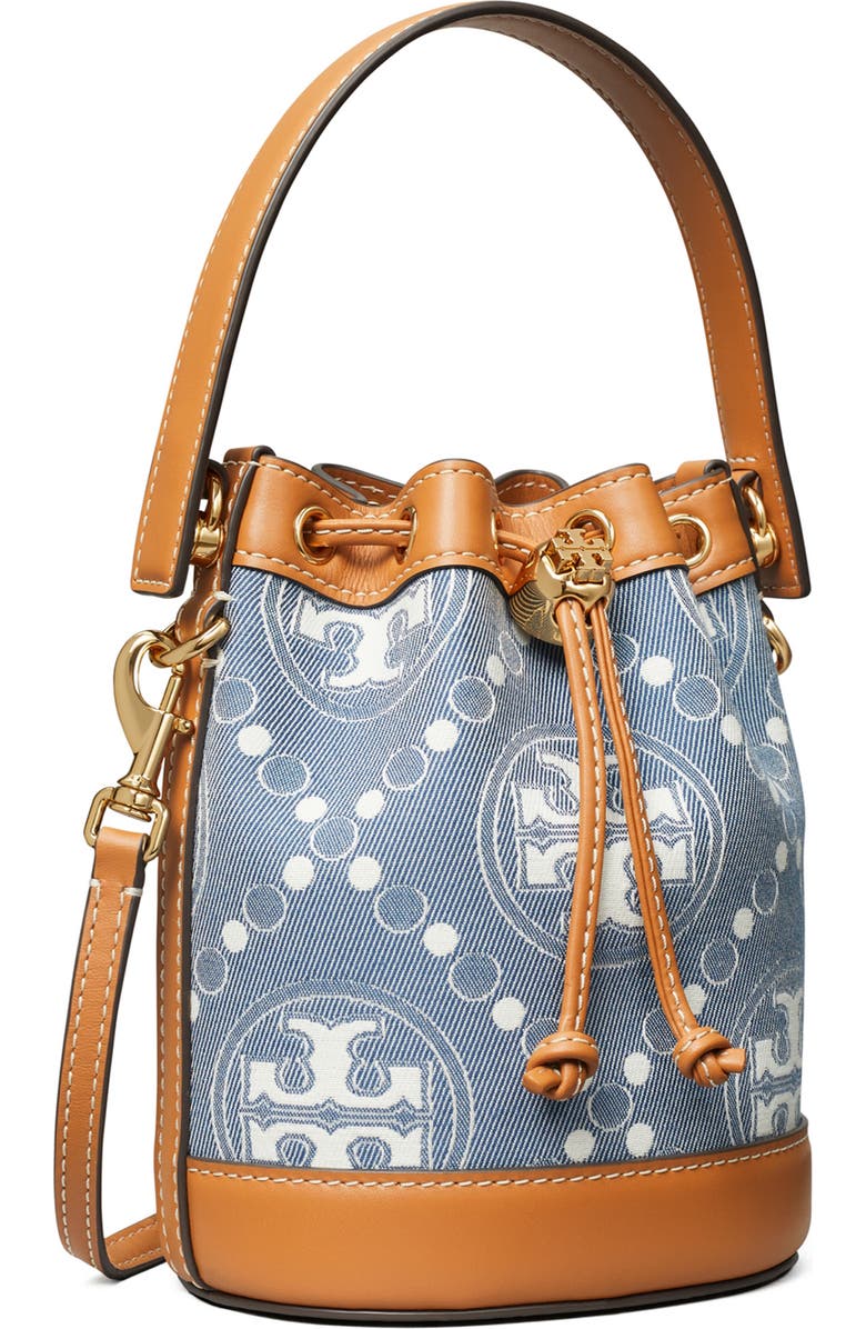 Tory Burch Mini T-Monogram Denim Bucket Bag, Alternate, color,