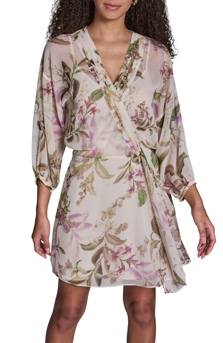 BCBG Faux Wrap Dress, Alternate, color, Shocking Pink Multi