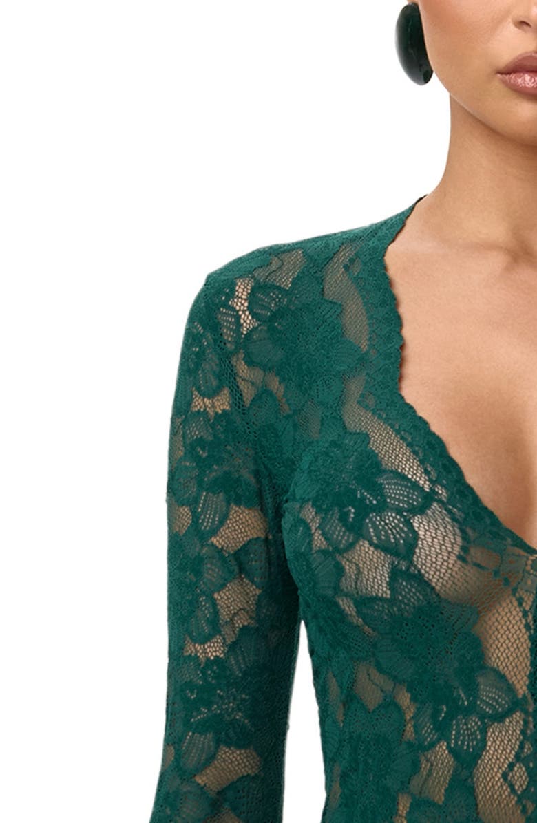 Naked Wardrobe Long Sleeve Button-Up Lace Maxi Dress, Alternate, color, Pine Green