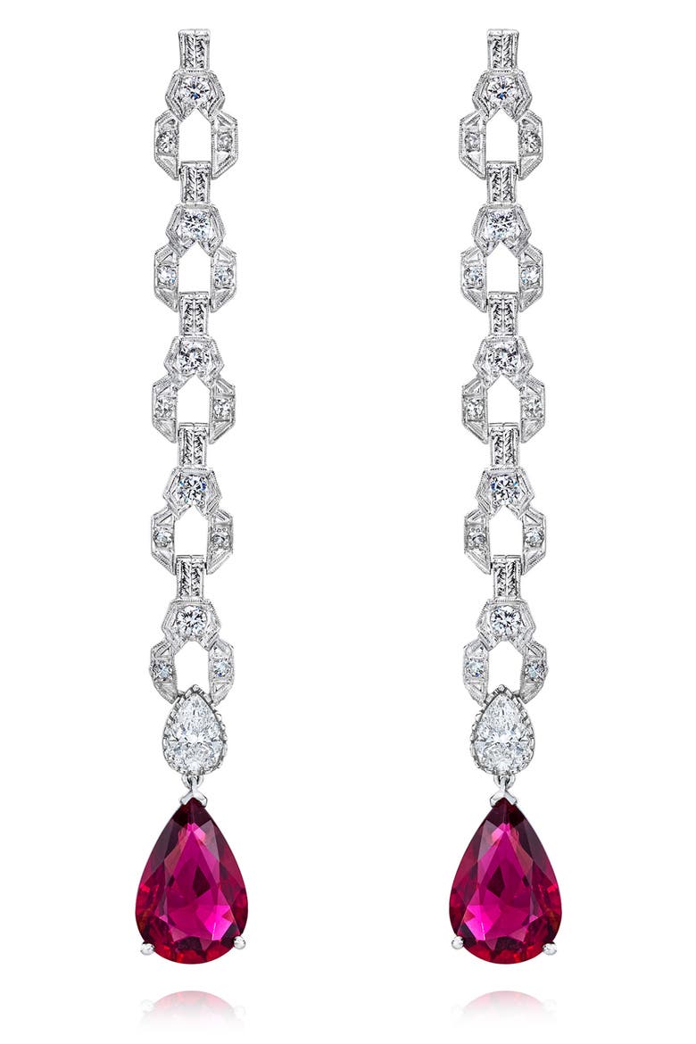 Rubellite & Diamond Drop Earrings, Main, color, RUBELLITE/ DIA/ PLAT