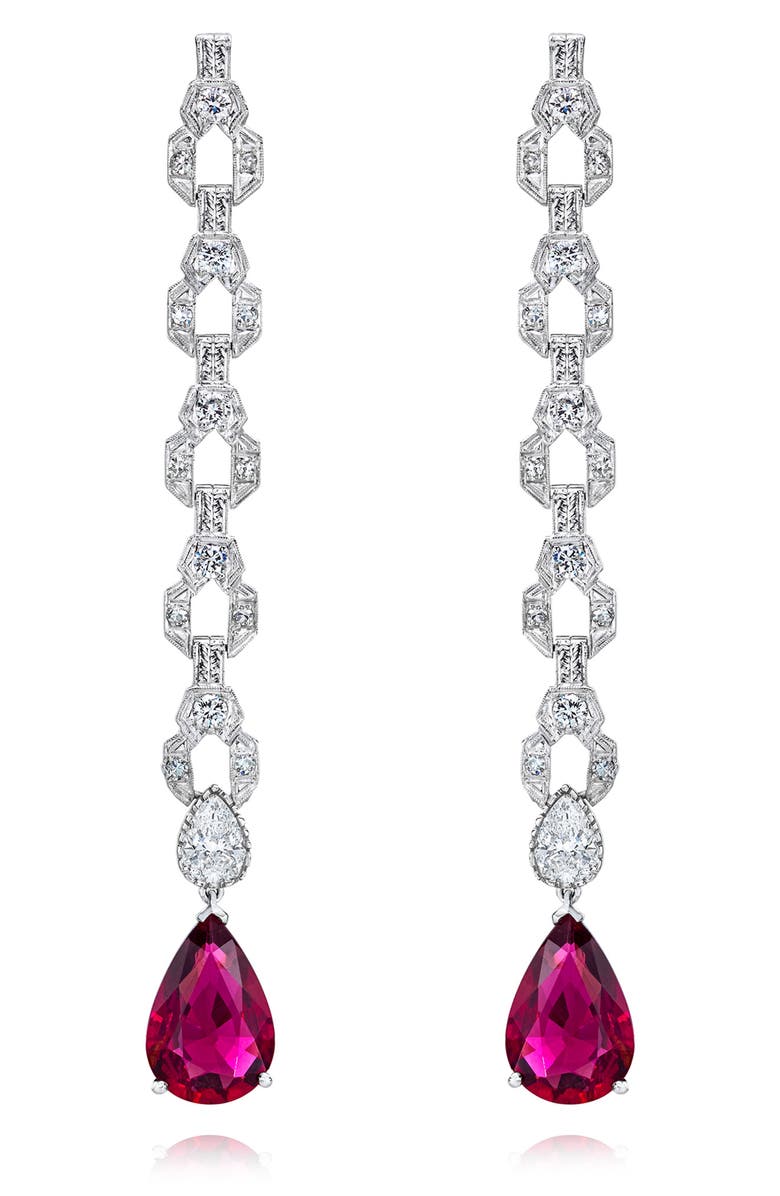 Mindi Mond Rubellite & Diamond Drop Earrings, Main, color, 