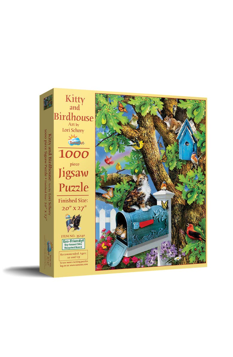 Sunsout Kitty and Birdhouse 1000 piece Jigsaw Puzzle for Adults, Main, color, Multicolor