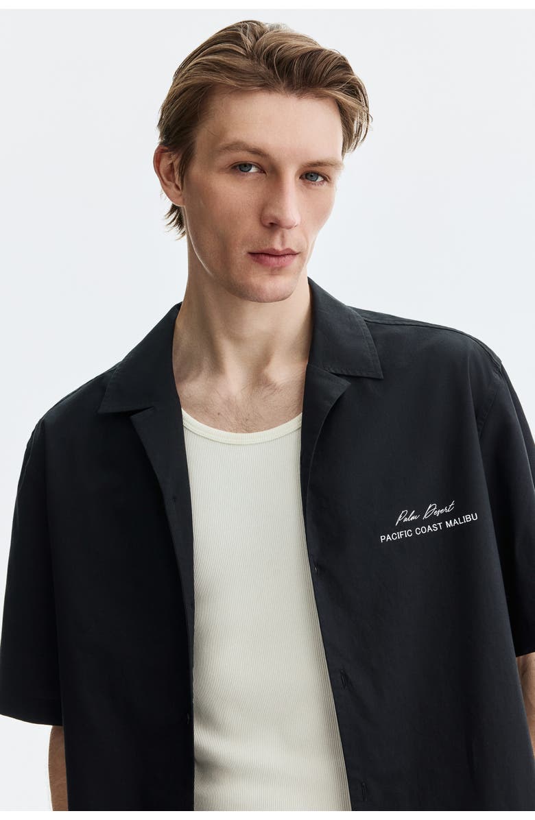 H&M Relaxed Fit Printed Resort Shirt, Alternate, color, Black/Palm Desert