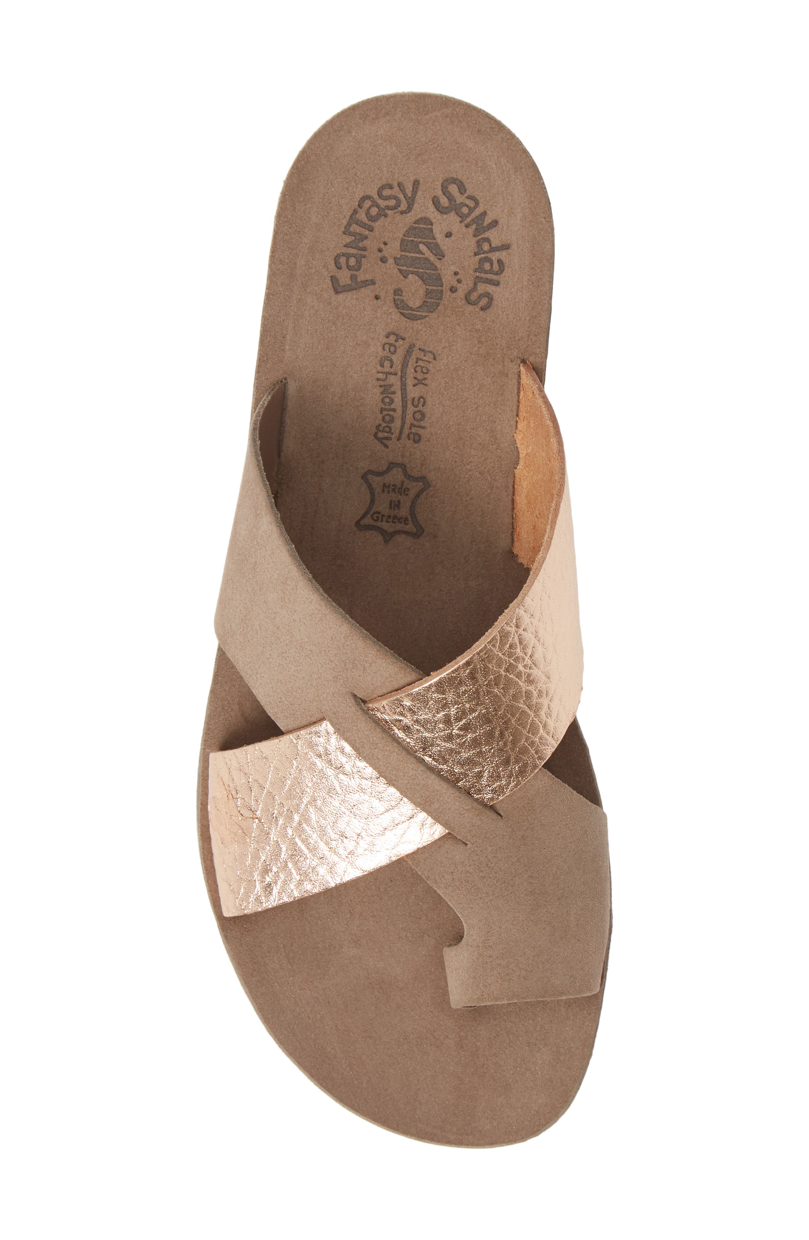 Clara Fantasy Slide Sandal, Alternate, color, COFFEE/ ROSE GOLD LEATHER