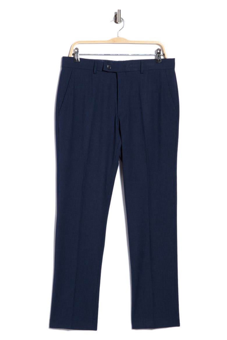 Box Check Flat Front Dress Trousers, Alternate, color, DARK SAPPHIRE
