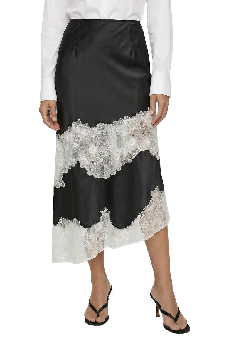 Elenor Lace Insert Midi Skirt, Main, color, Black