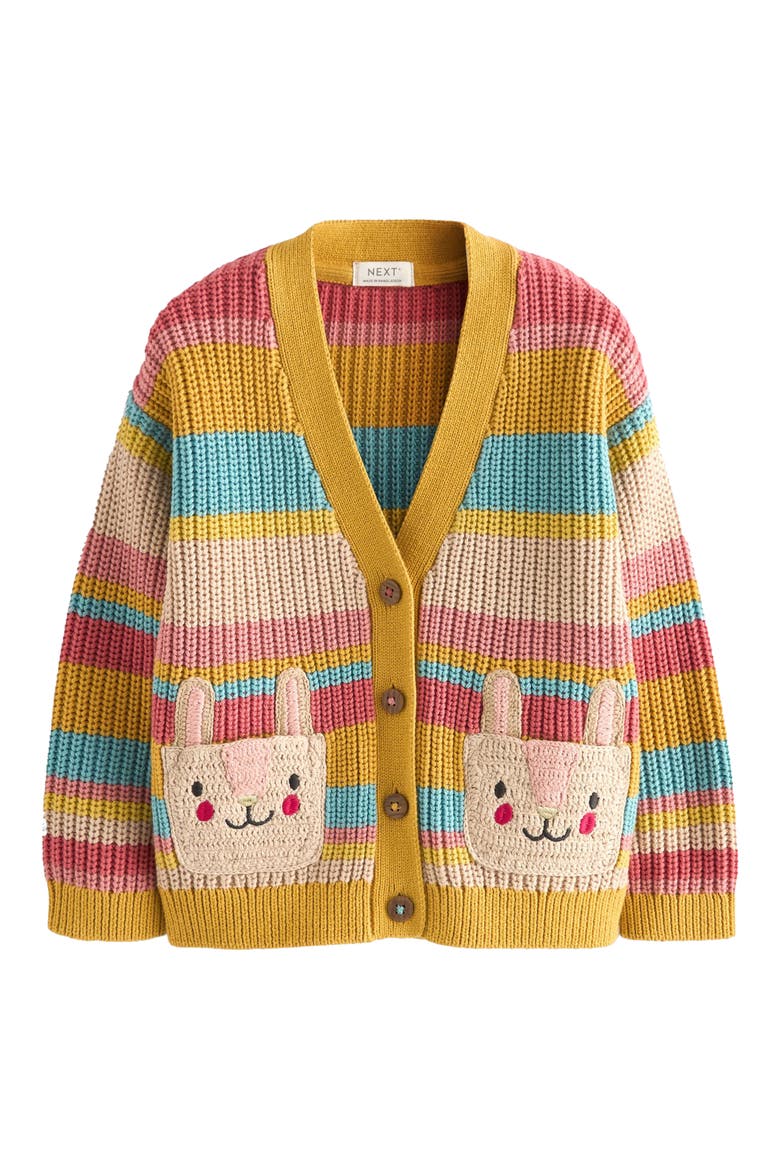 Kids' Bunny Stripe V-Neck Cardigan, Main, color, PINK