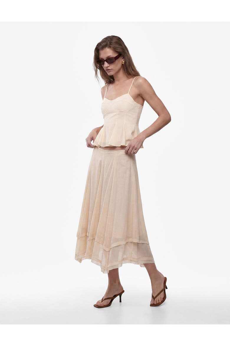 Asymmetric Trim Flowy Layered Midi Skirt, Alternate, color, BEIGE