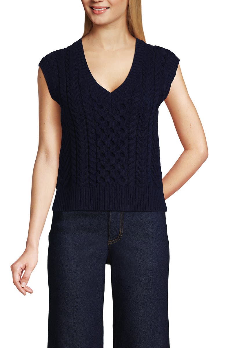 Lands' End Cotton Blend Cable Vest Sweater, Main, color, 