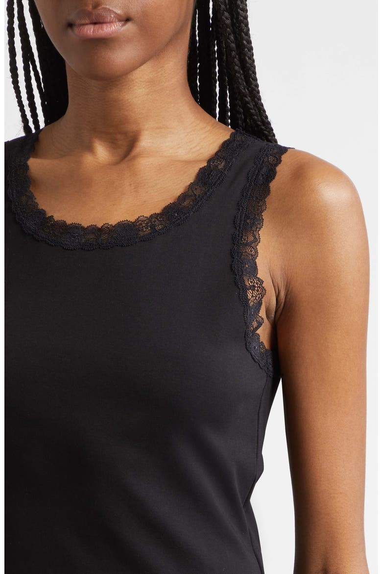 Roberta Lace Trim Cotton Tank, Alternate, color, BLACK