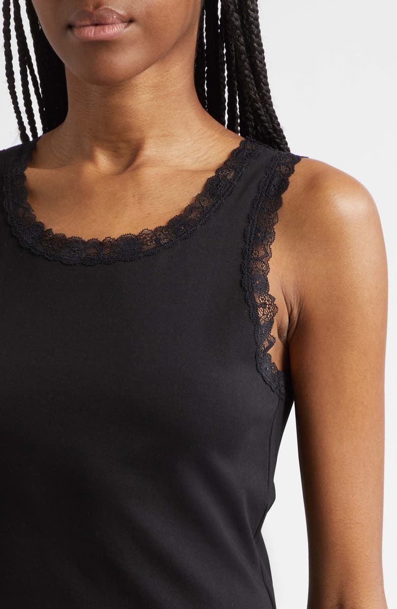 POSSE Roberta Lace Trim Cotton Tank, Alternate, color, Black