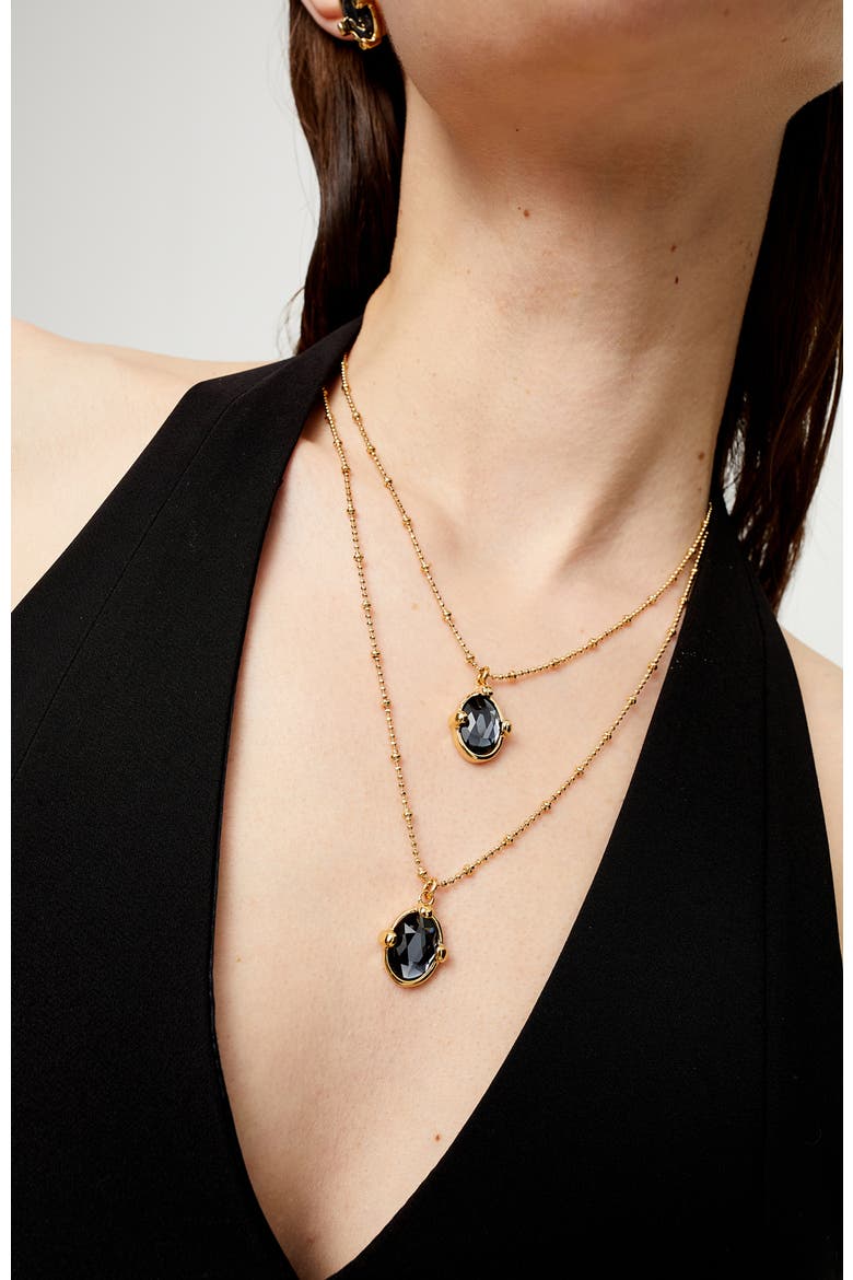 Double Necklace In 18K Gold And Small Faceted Crystals, Alternate, color, Gold