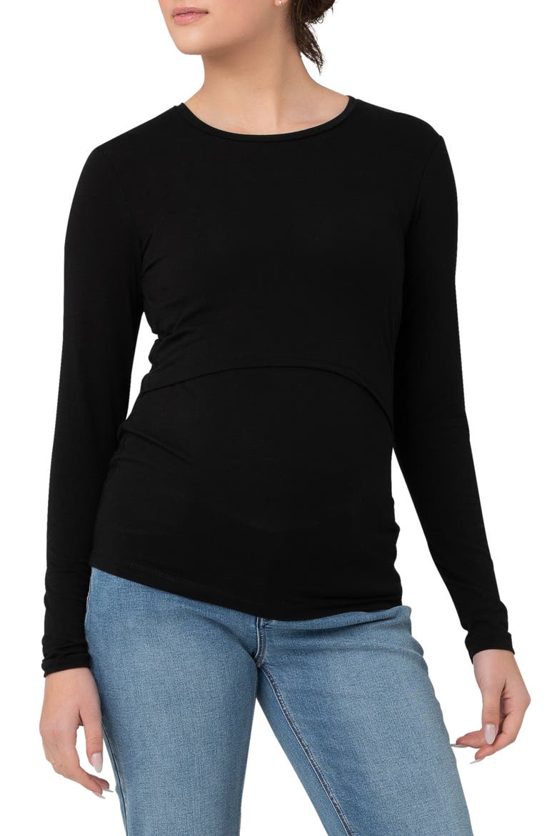 Stretch Organic Cotton Maternity/Nursing Top, Main, color, BLACK