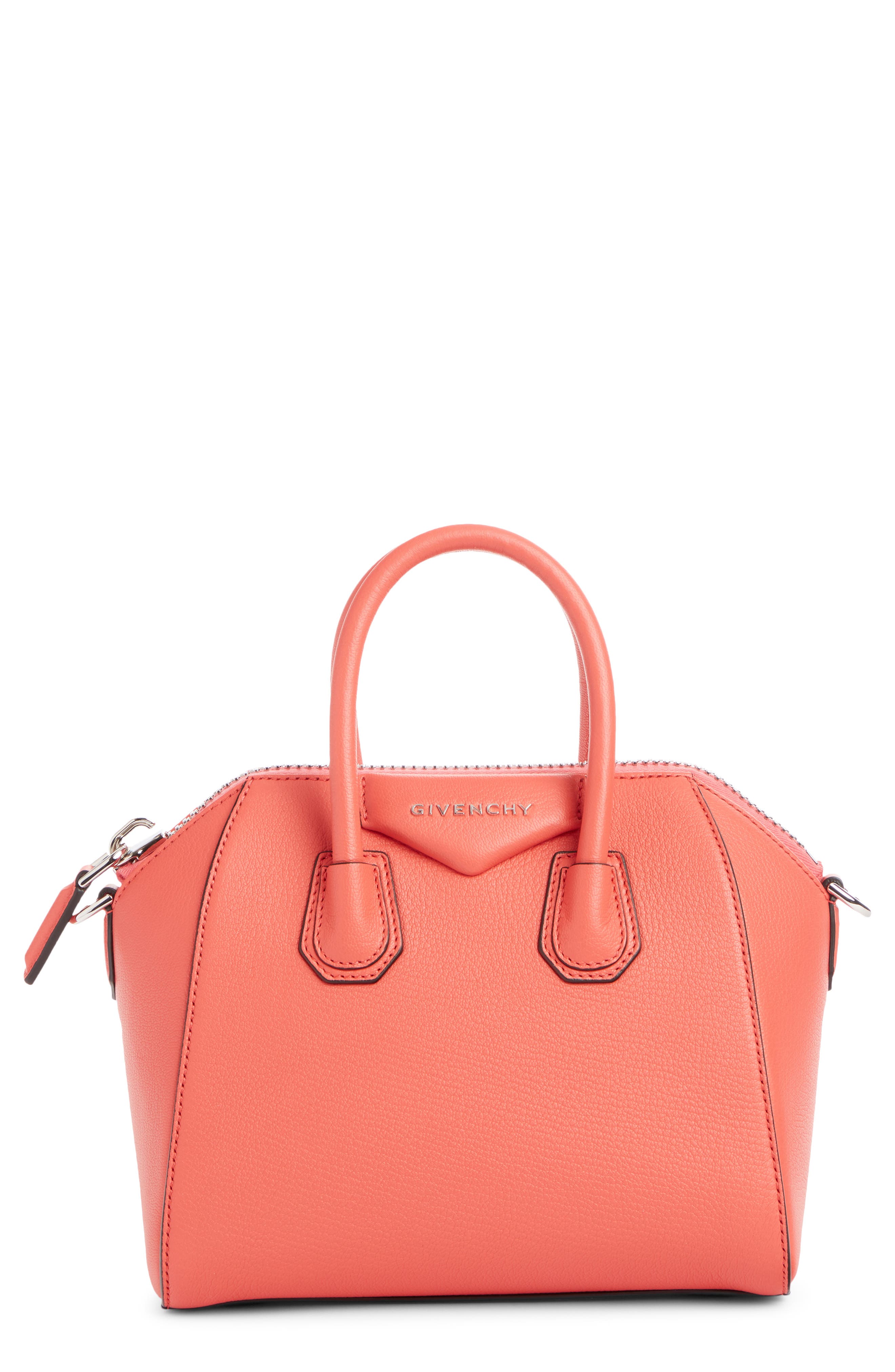 Mini Antigona Sugar Leather Satchel, Main, color, CORAL