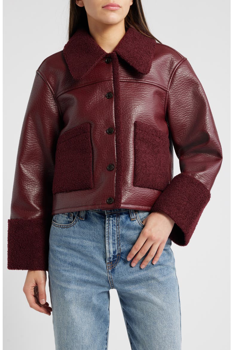 Dria Faux Leather & Faux Shearling Jacket, Alternate, color, MAROON SHEARLING