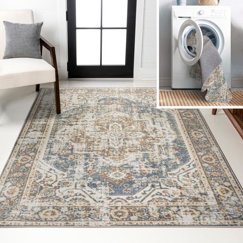 Keesha Bold Distressed Medallion Low-Pile Machine-Washable Area Rug