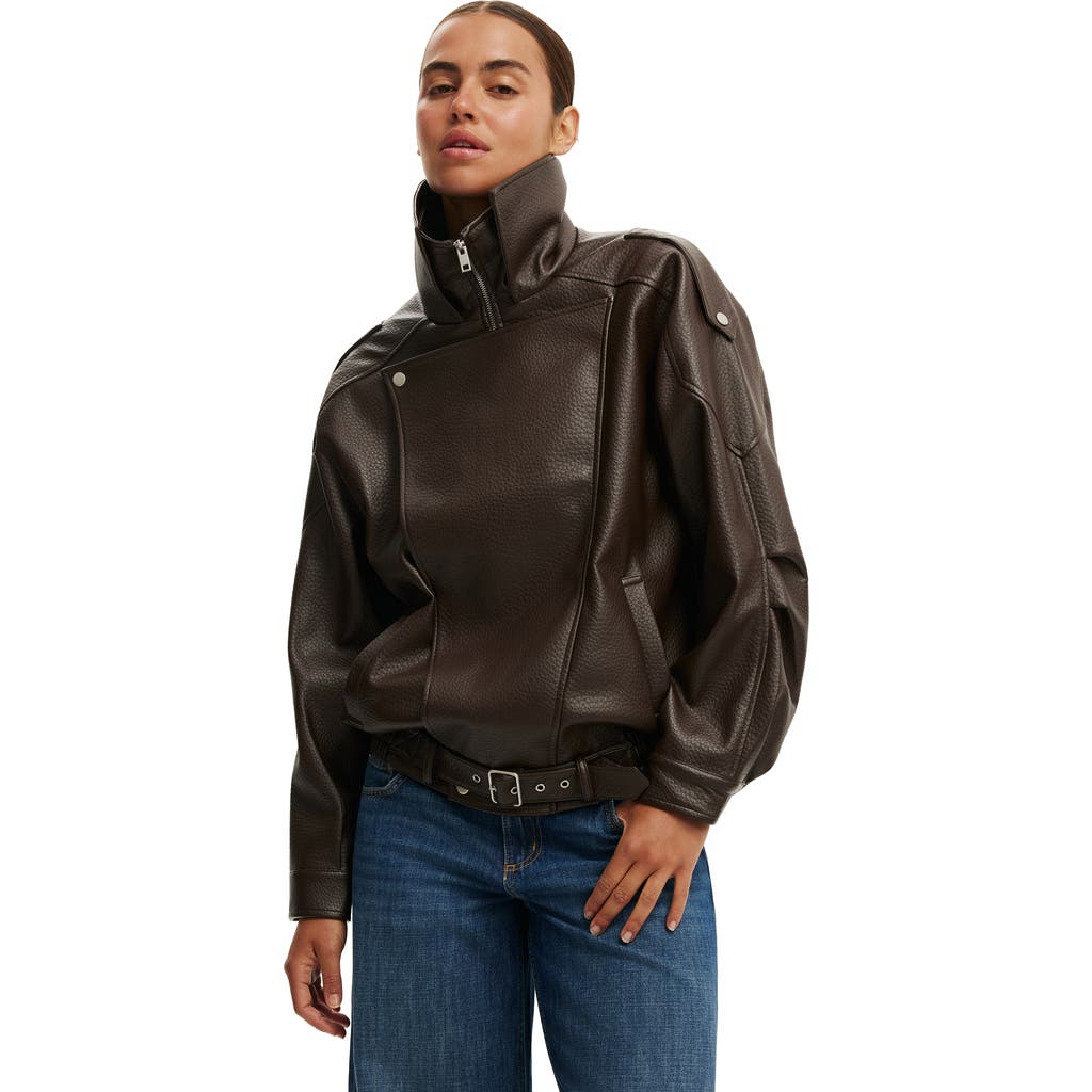 Cotton:on Cove Biker Jacket In Cocoa Bark