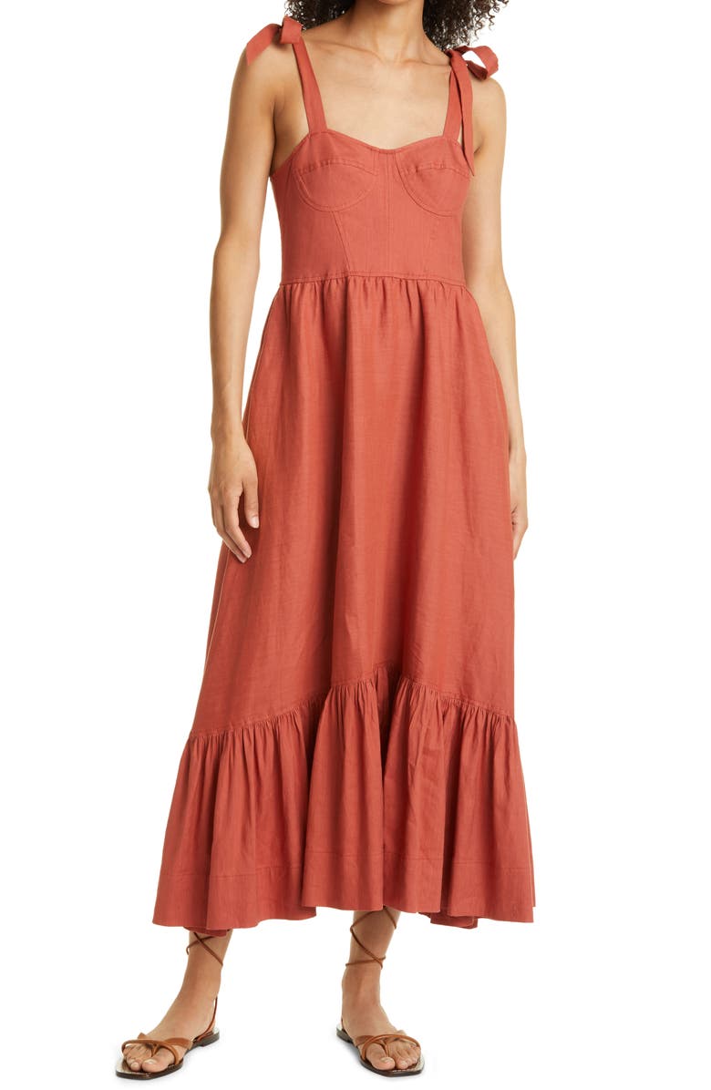 Simkhai Jonathan Simkhai Georgia Bustier Linen Blend Midi Sundress, Main, color, 