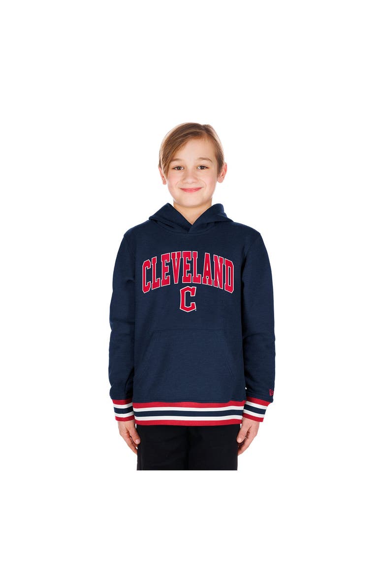 Youth New Era Navy Cleveland Guardians Knit Trim Pullover Hoodie, Main, color, Navy