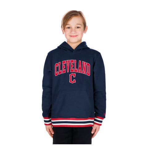 Youth New Era Navy Cleveland Guardians Knit Trim Pullover Hoodie