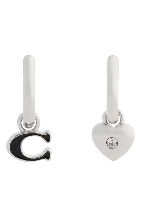 Signature C Mismatch Enamel Drop Huggie Hoop Earrings