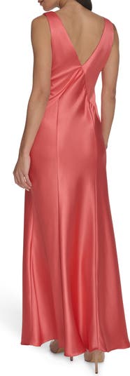 Draped Neck Satin Gown