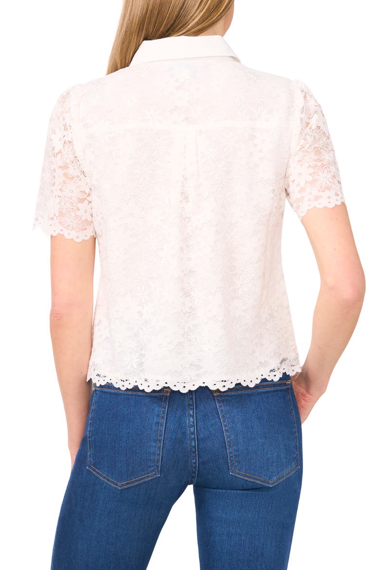 Floral Lace Short Sleeve Button-Up Shirt, Alternate, color, NEW IVORY