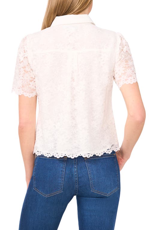 Cece Floral Lace Short Sleeve Button-up Shirt In New Ivory