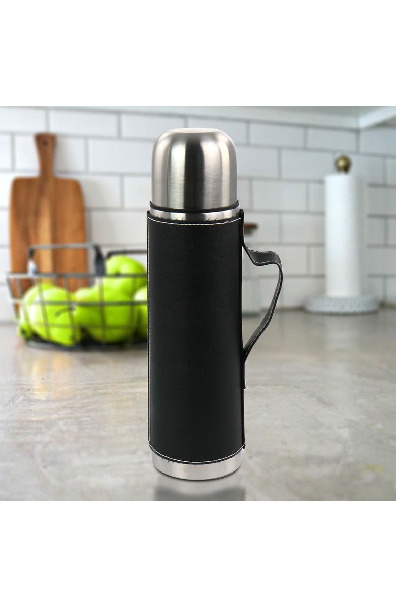 Mr. Coffee 23oz Stainless Steel Thermal Travel Bottle in Leatherette, Alternate, color, Metallic Silver