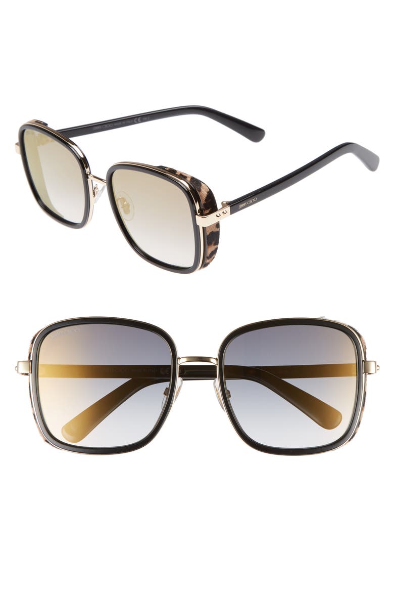 Elva 54mm Square Sunglasses, Main, color, BLACK/ GOLD/ LEOPARD