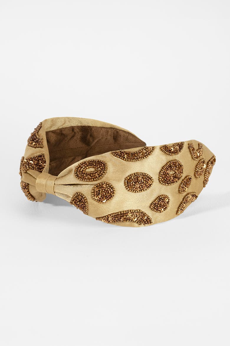 Champagne Paisley Headband, Alternate, color, Beige
