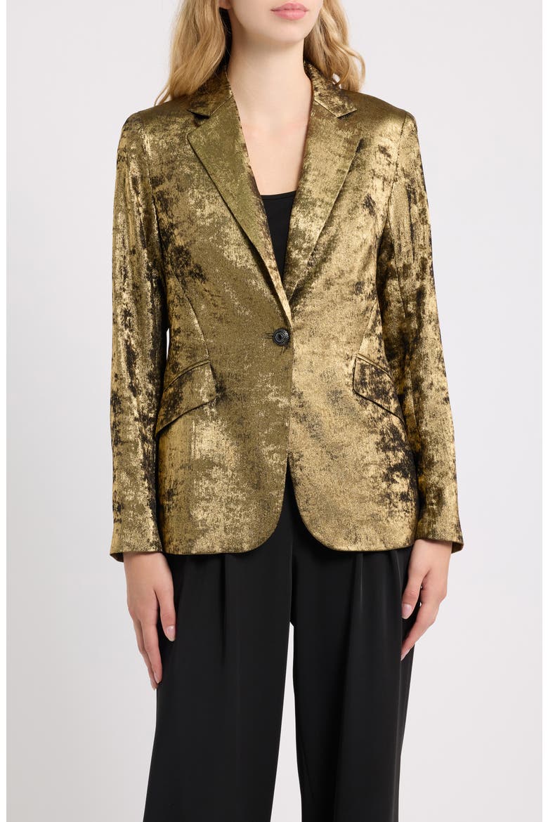 One-Button Metallic Blazer, Main, color, ANNE BLACK/ GOLD