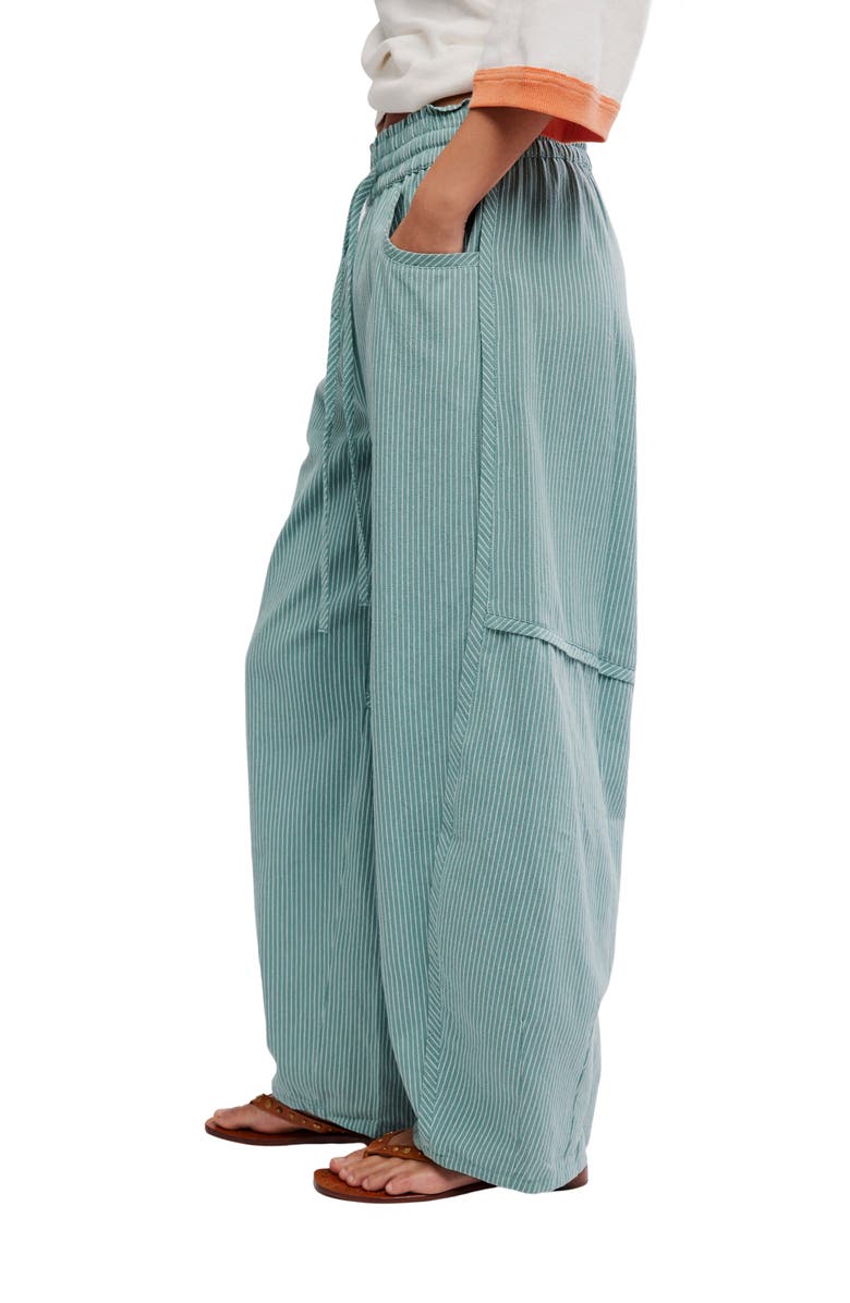 Free People Something Good Pinstripe Cotton Drawstring Pants, Alternate, color, Blue Trellis Combo