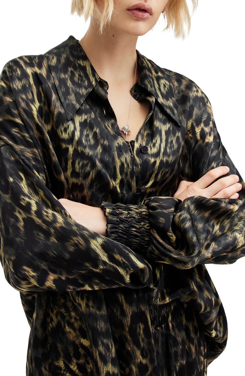 AllSaints Charli Relaxed Fit Satin Button-Up Shirt, Alternate, color, Jinx Golden Brown