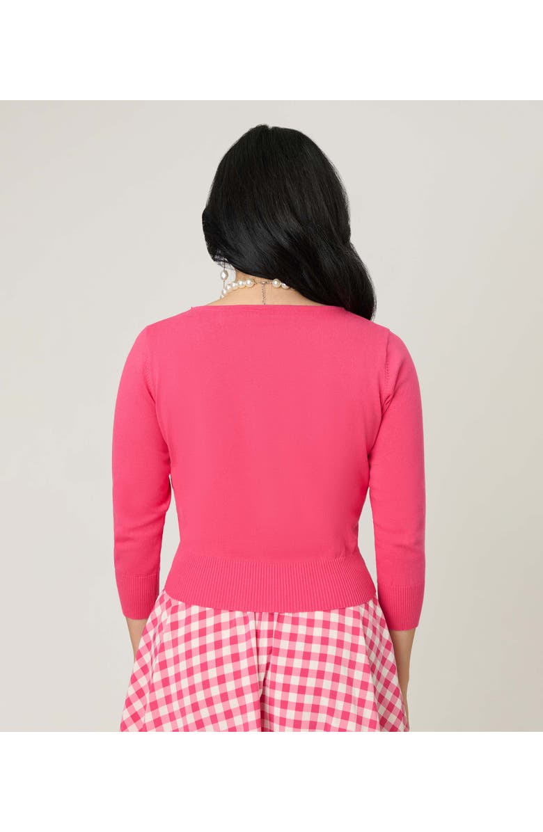 Unique Vintage 1950s Crop Knit Cardigan, Alternate, color, Pink Embroidered Angel