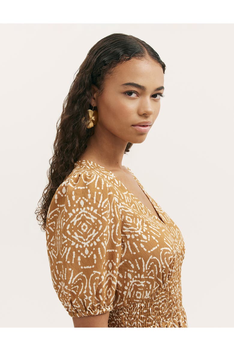Kiara Printed V-Neck Midi Dress, Alternate, color, Brown Batik