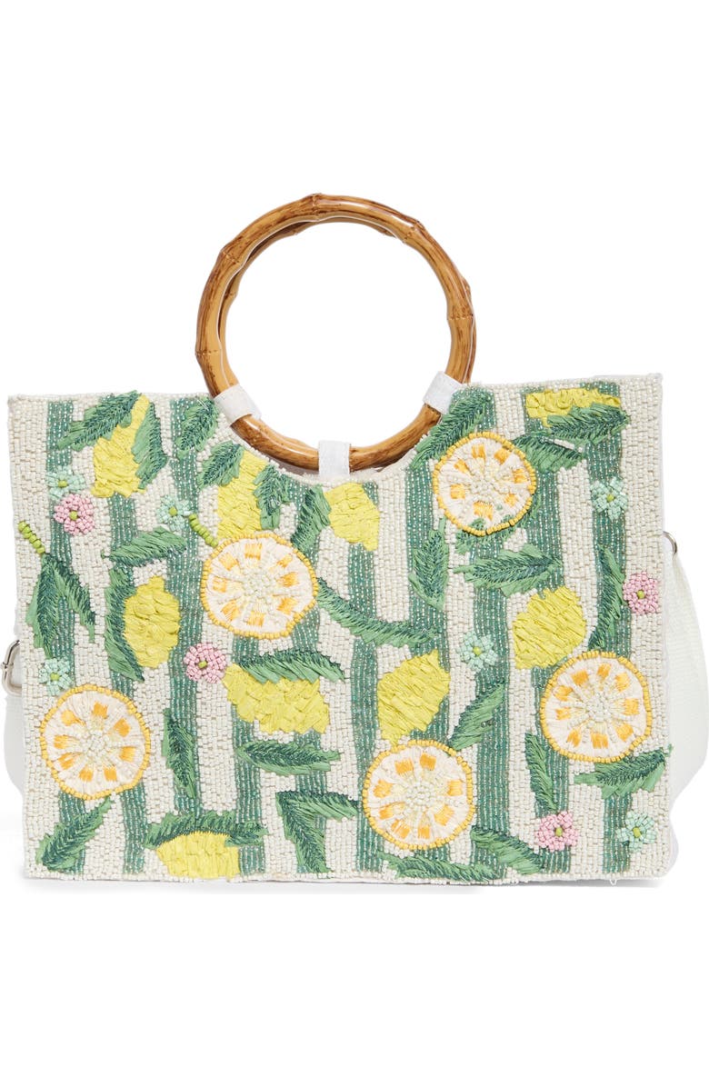 Collection XIIX Lemon Beaded Ring Handle Tote Bag, Main, color, Lemon